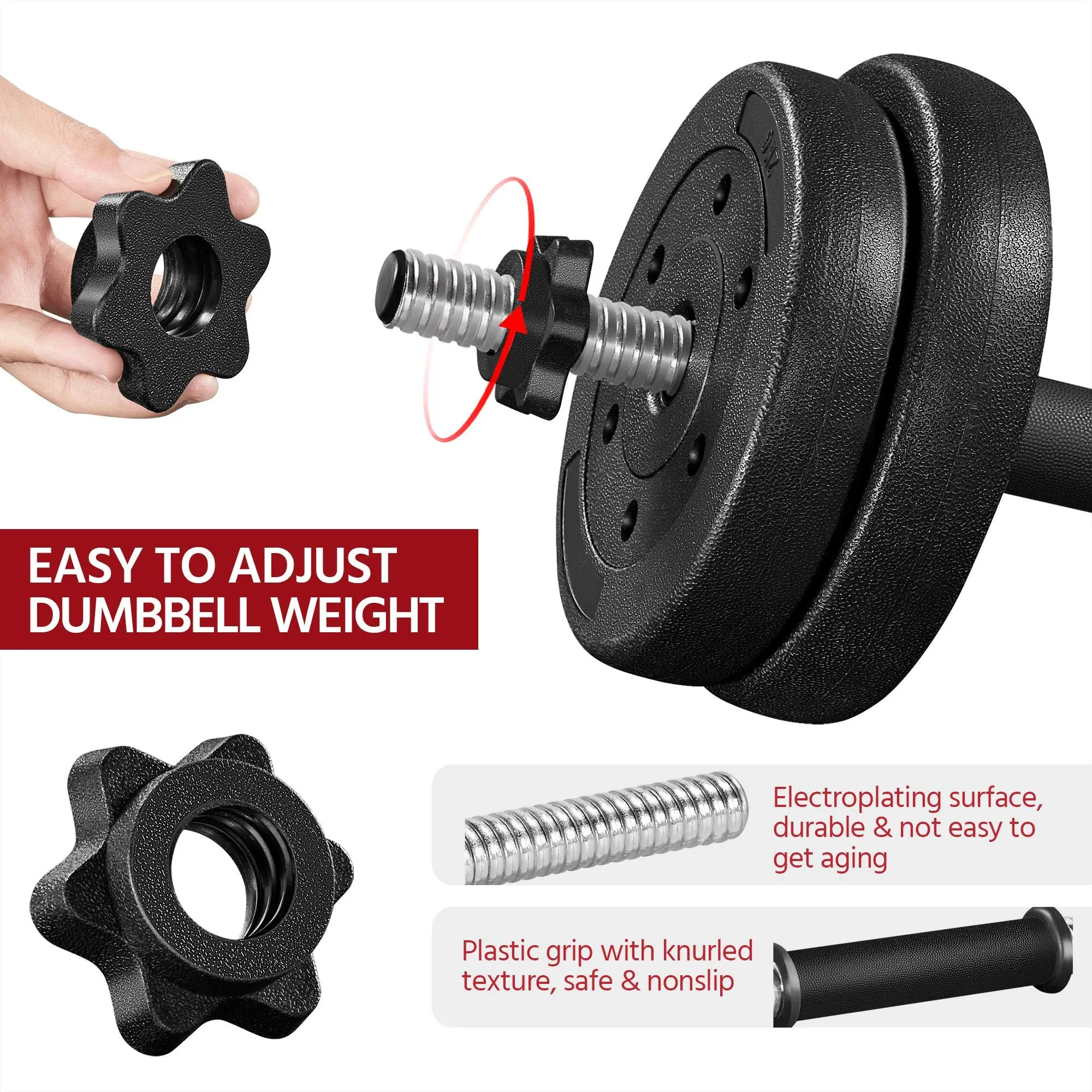 Yaheetech Adjustable Dumbbells Weight Set - 66LB Dumbbell Weights Exercise & Fitness Equipment w/ 4 Spinlock Collars & 2 Connector Options for Women & Men Gym Home Strength Bodybuilding Training